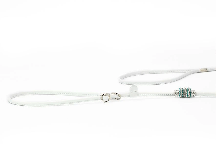 Maul Showleine Verstellbar Mit Perlen Weiss / Silber 3 Maul Showleine Verstellbar Mit Perlen Weiss / Silber