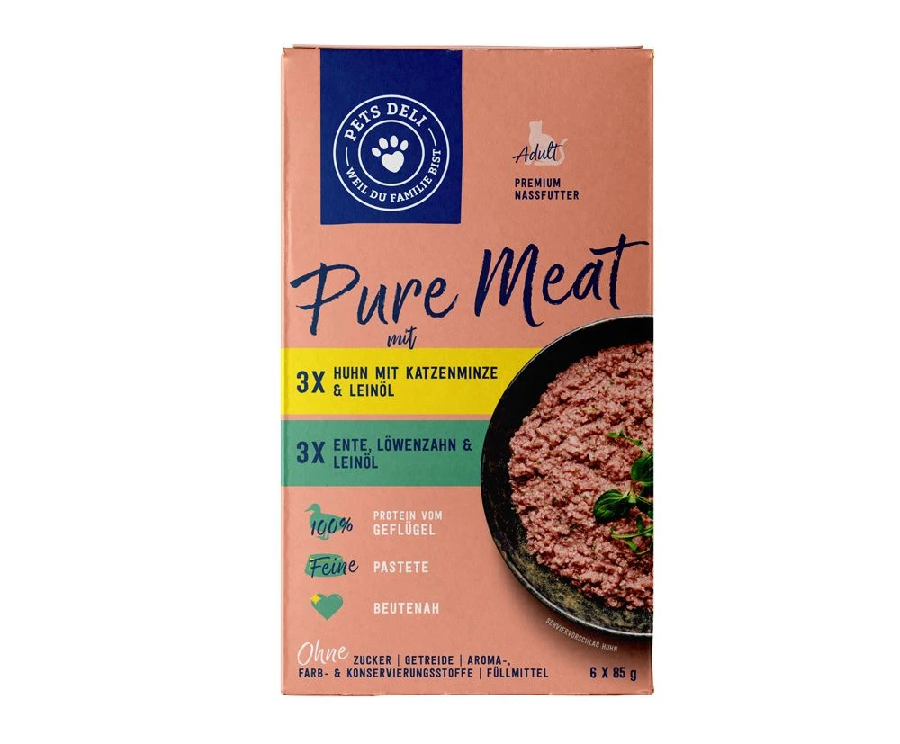 Pets Deli Pure Meat Multipack 6x 85g Ente & Huhn 3 Pets Deli Pure Meat Multipack 6x 85g Ente & Huhn
