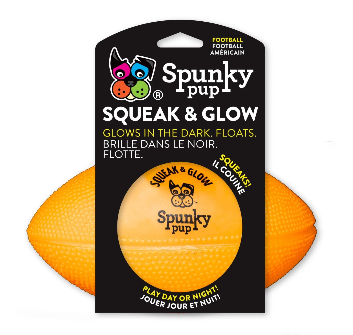 Spunky Pup Squeak & Glow Football Assortiert 3 Spunky Pup Squeak & Glow Football Assortiert